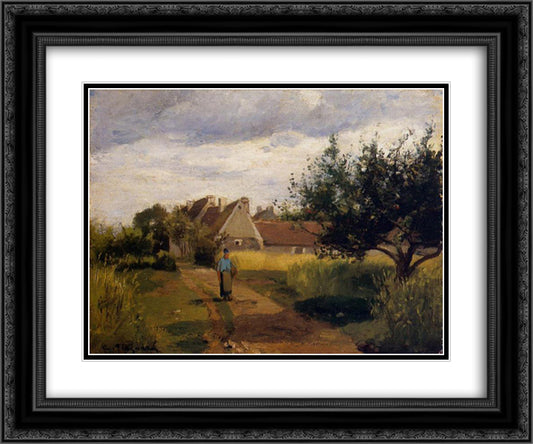 Entering a Village 24x20 Black Ornate Wood Framed Art Print Poster with Double Matting by Pissarro, Camille