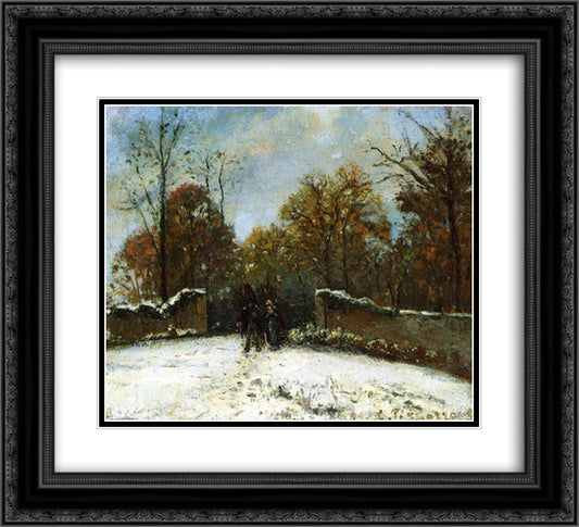 Entering the Forest of Marly (Snow Effect) 22x20 Black Ornate Wood Framed Art Print Poster with Double Matting by Pissarro, Camille