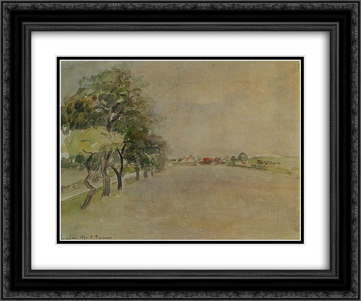 Eragny 24x20 Black Ornate Wood Framed Art Print Poster with Double Matting by Pissarro, Camille