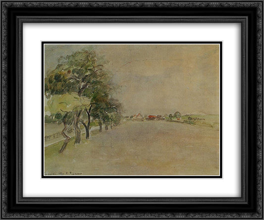 Eragny 24x20 Black Ornate Wood Framed Art Print Poster with Double Matting by Pissarro, Camille