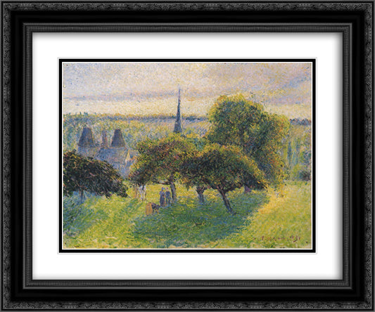 Farm and Steeple at Sunset 24x20 Black Ornate Wood Framed Art Print Poster with Double Matting by Pissarro, Camille