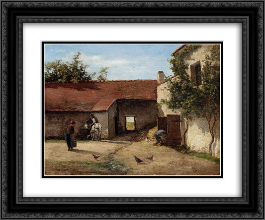 Farmyard 24x20 Black Ornate Wood Framed Art Print Poster with Double Matting by Pissarro, Camille