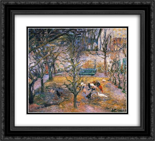Farmyard at the Maison Rouge, Pontoise 22x20 Black Ornate Wood Framed Art Print Poster with Double Matting by Pissarro, Camille