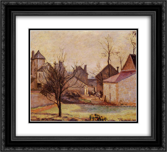 Farmyard in Pontoise 22x20 Black Ornate Wood Framed Art Print Poster with Double Matting by Pissarro, Camille