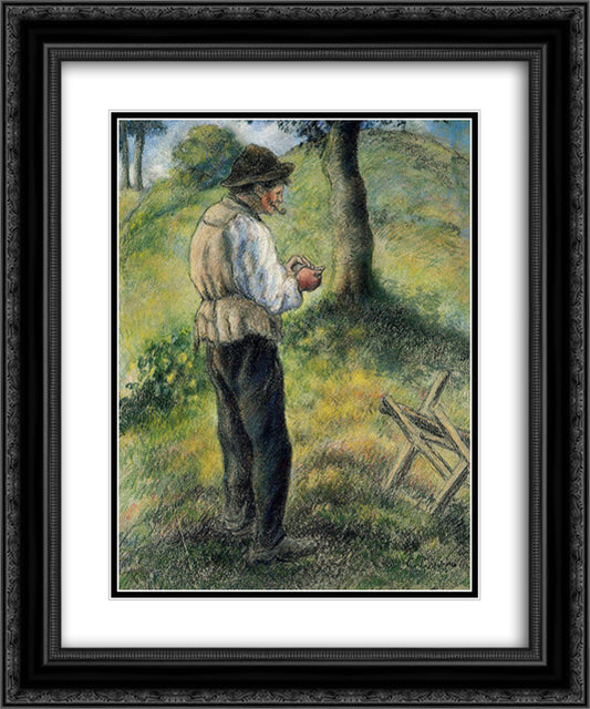 Father Melon Lighting his Pipe 20x24 Black Ornate Wood Framed Art Print Poster with Double Matting by Pissarro, Camille