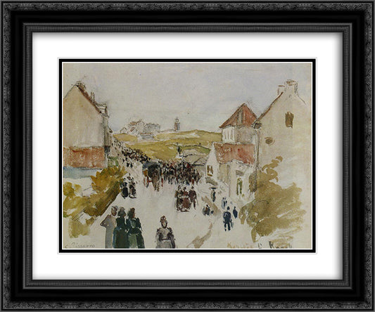 Feast Day in Knokke 24x20 Black Ornate Wood Framed Art Print Poster with Double Matting by Pissarro, Camille