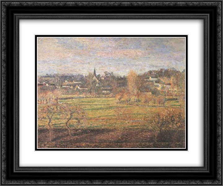 February, Sunrise, Bazincourt 24x20 Black Ornate Wood Framed Art Print Poster with Double Matting by Pissarro, Camille