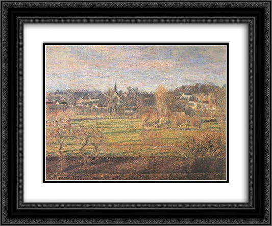 February, Sunrise, Bazincourt 24x20 Black Ornate Wood Framed Art Print Poster with Double Matting by Pissarro, Camille