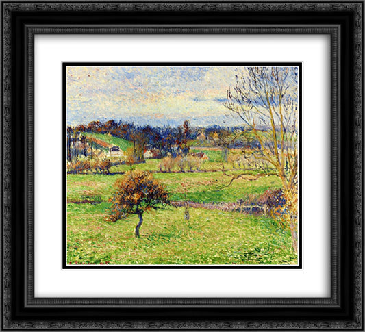 Field at Eragny 22x20 Black Ornate Wood Framed Art Print Poster with Double Matting by Pissarro, Camille