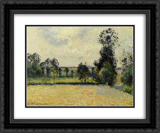 Field of Oats in Eragny 24x20 Black Ornate Wood Framed Art Print Poster with Double Matting by Pissarro, Camille