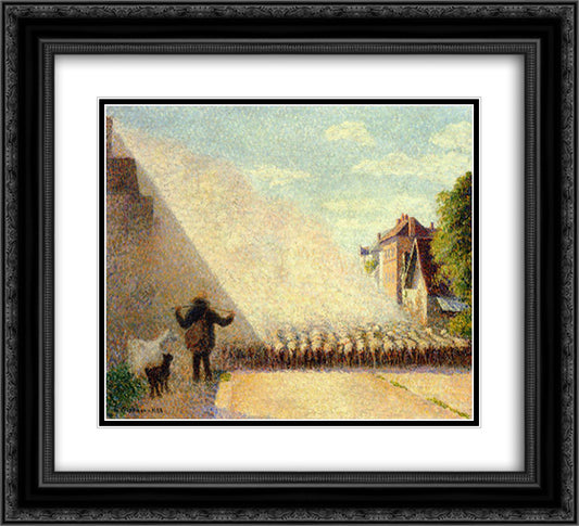 Flock of Sheep 22x20 Black Ornate Wood Framed Art Print Poster with Double Matting by Pissarro, Camille