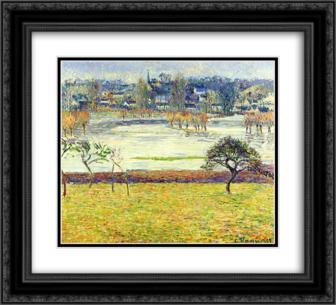 Flood, White Effect, Eragny 22x20 Black Ornate Wood Framed Art Print Poster with Double Matting by Pissarro, Camille
