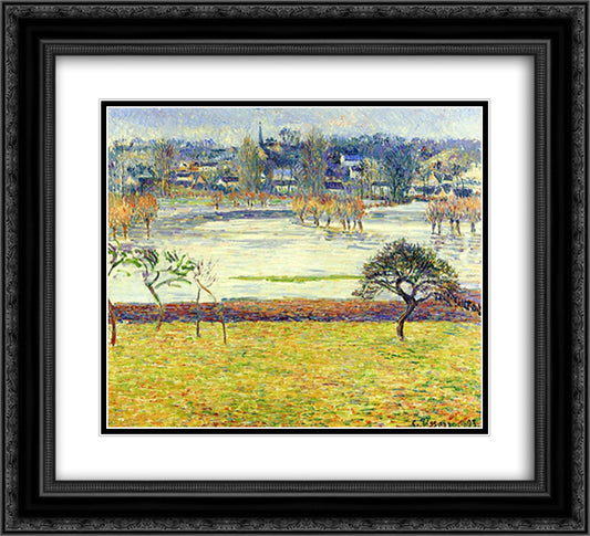 Flood, White Effect, Eragny 22x20 Black Ornate Wood Framed Art Print Poster with Double Matting by Pissarro, Camille