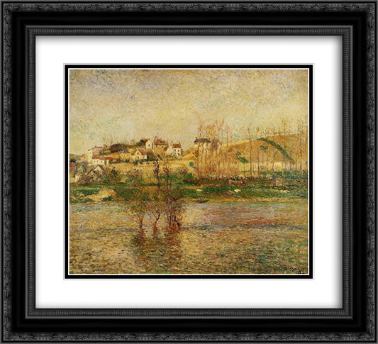 Flood in Pontoise 22x20 Black Ornate Wood Framed Art Print Poster with Double Matting by Pissarro, Camille