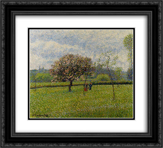 Flowering Apple Trees at Eragny 22x20 Black Ornate Wood Framed Art Print Poster with Double Matting by Pissarro, Camille