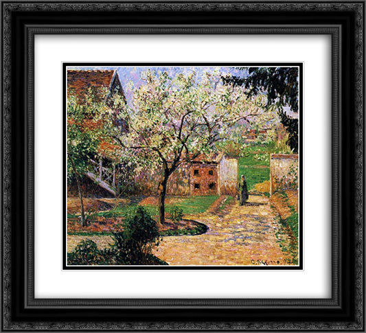 Flowering Plum Tree, Eragny 22x20 Black Ornate Wood Framed Art Print Poster with Double Matting by Pissarro, Camille