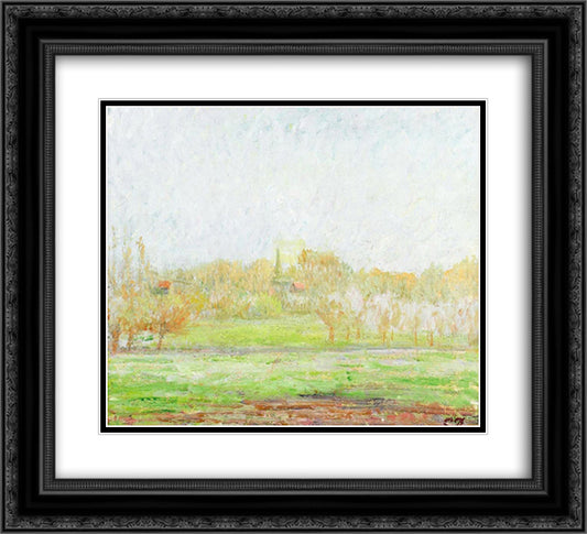 Fog in Eragny 22x20 Black Ornate Wood Framed Art Print Poster with Double Matting by Pissarro, Camille