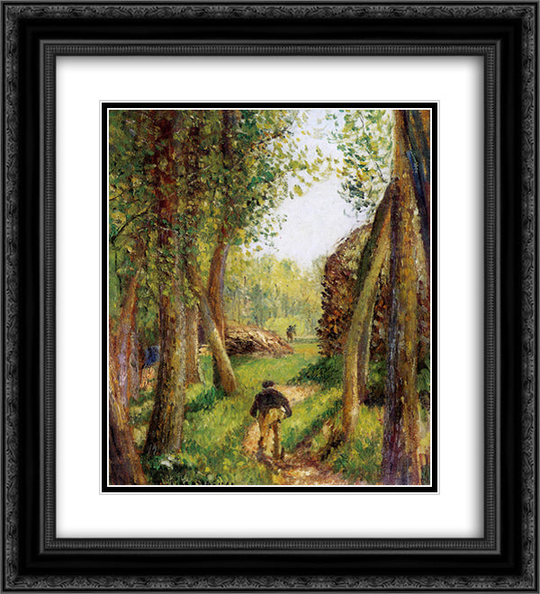 Forest scene with two figures 20x22 Black Ornate Wood Framed Art Print Poster with Double Matting by Pissarro, Camille