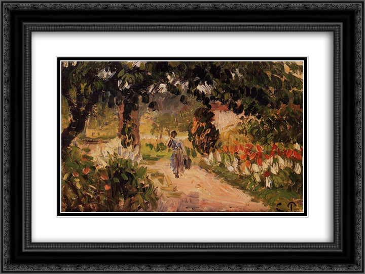 Garden at Eragny 24x18 Black Ornate Wood Framed Art Print Poster with Double Matting by Pissarro, Camille