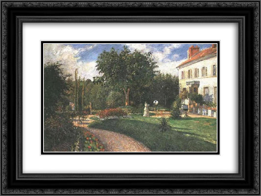 Garden of Les Mathurins 24x18 Black Ornate Wood Framed Art Print Poster with Double Matting by Pissarro, Camille