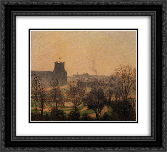 Garden of the Louvre Fog Effect 22x20 Black Ornate Wood Framed Art Print Poster with Double Matting by Pissarro, Camille