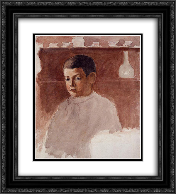 Half Length Portrait of Lucien Pissarro 20x22 Black Ornate Wood Framed Art Print Poster with Double Matting by Pissarro, Camille