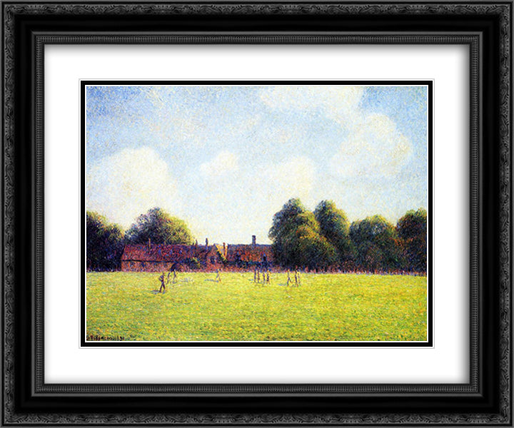 Hampton Court Green, London 24x20 Black Ornate Wood Framed Art Print Poster with Double Matting by Pissarro, Camille