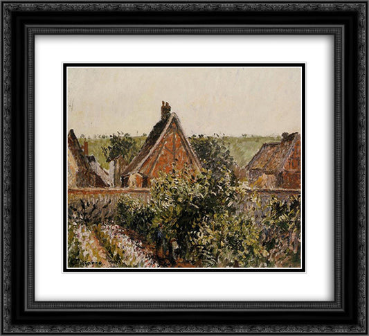 Harvest in the Orchard, Eragny 22x20 Black Ornate Wood Framed Art Print Poster with Double Matting by Pissarro, Camille