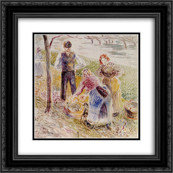 Harvesting Potatos 20x20 Black Ornate Wood Framed Art Print Poster with Double Matting by Pissarro, Camille