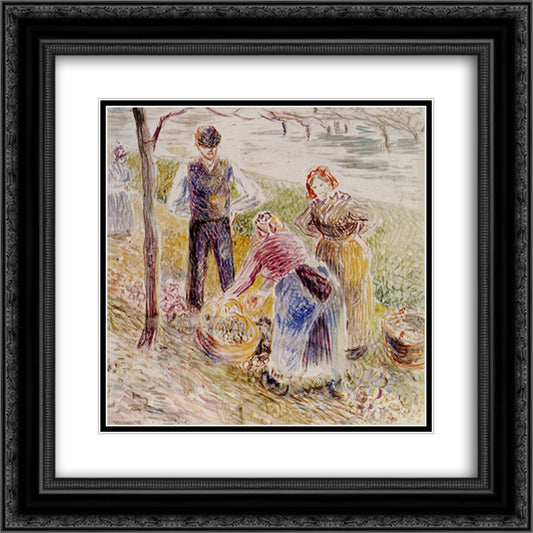 Harvesting Potatos 20x20 Black Ornate Wood Framed Art Print Poster with Double Matting by Pissarro, Camille