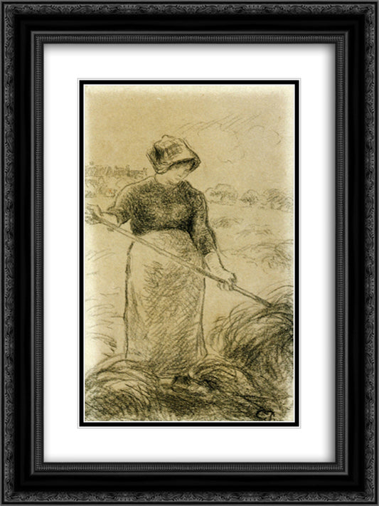 Haymaker 18x24 Black Ornate Wood Framed Art Print Poster with Double Matting by Pissarro, Camille