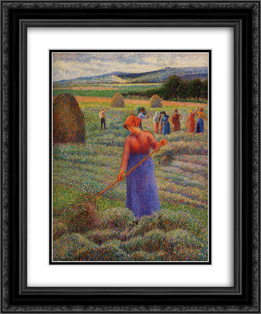 Haymakers at Eragny 20x24 Black Ornate Wood Framed Art Print Poster with Double Matting by Pissarro, Camille