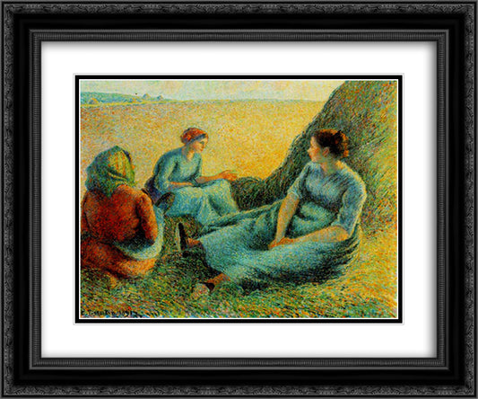Haymakers Resting 24x20 Black Ornate Wood Framed Art Print Poster with Double Matting by Pissarro, Camille