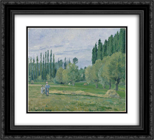 Haymaking 22x20 Black Ornate Wood Framed Art Print Poster with Double Matting by Pissarro, Camille