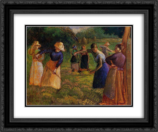 Haymaking in Eragny 24x20 Black Ornate Wood Framed Art Print Poster with Double Matting by Pissarro, Camille