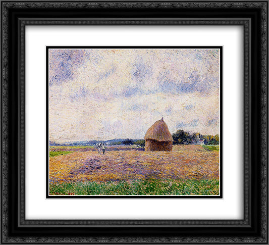 Haystack Eragny 22x20 Black Ornate Wood Framed Art Print Poster with Double Matting by Pissarro, Camille