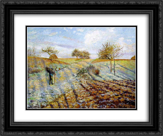 Hoarfrost 24x20 Black Ornate Wood Framed Art Print Poster with Double Matting by Pissarro, Camille