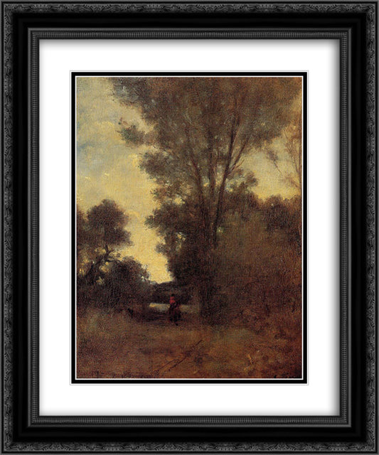 Horseman in the Forest 20x24 Black Ornate Wood Framed Art Print Poster with Double Matting by Pissarro, Camille