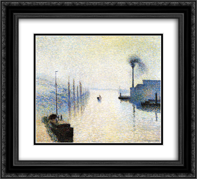 Ile Lacruix, Rouen. Effect of Fog. 22x20 Black Ornate Wood Framed Art Print Poster with Double Matting by Pissarro, Camille