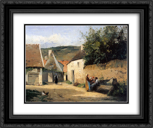 Jacob Coin de village 24x20 Black Ornate Wood Framed Art Print Poster with Double Matting by Pissarro, Camille