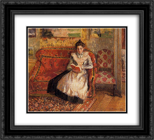 Jeanne Reading 22x20 Black Ornate Wood Framed Art Print Poster with Double Matting by Pissarro, Camille