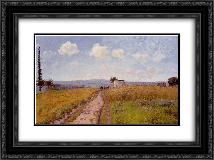 June Morning, View over the Hills over Pontoise 24x18 Black Ornate Wood Framed Art Print Poster with Double Matting by Pissarro, Camille
