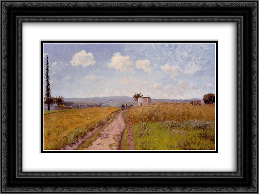 June Morning, View over the Hills over Pontoise 24x18 Black Ornate Wood Framed Art Print Poster with Double Matting by Pissarro, Camille