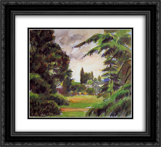 Kew Gardens, the LIttle Greenhouse 22x20 Black Ornate Wood Framed Art Print Poster with Double Matting by Pissarro, Camille