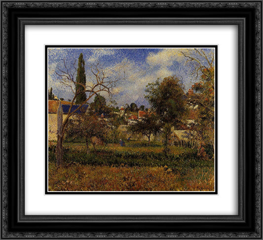 Kitchen Gardens, Pontoise 22x20 Black Ornate Wood Framed Art Print Poster with Double Matting by Pissarro, Camille