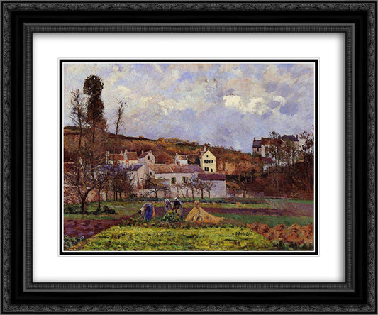 Kitchen Gardens at l'Hermitage, Pontoise 24x20 Black Ornate Wood Framed Art Print Poster with Double Matting by Pissarro, Camille