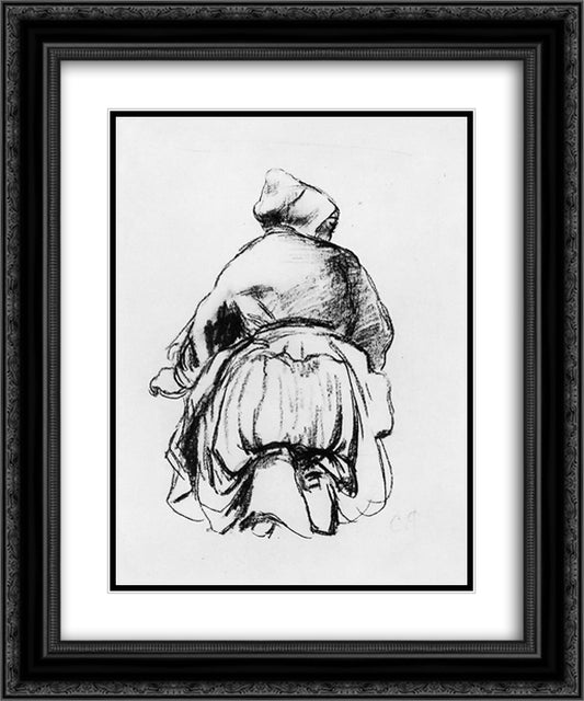 Kneeling woman 20x24 Black Ornate Wood Framed Art Print Poster with Double Matting by Pissarro, Camille