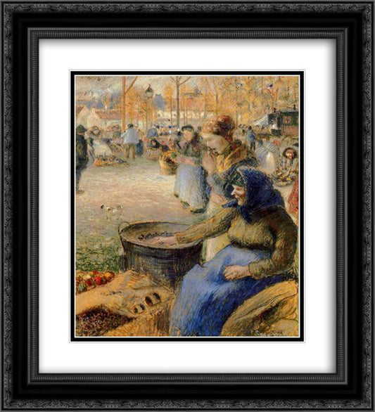 La Marchande de Marrons, Fiore de la St. Martin, Pontoise 20x22 Black Ornate Wood Framed Art Print Poster with Double Matting by Pissarro, Camille