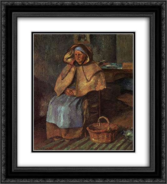 La Mere Gaspard 20x22 Black Ornate Wood Framed Art Print Poster with Double Matting by Pissarro, Camille