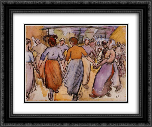 La Ronde 24x20 Black Ornate Wood Framed Art Print Poster with Double Matting by Pissarro, Camille